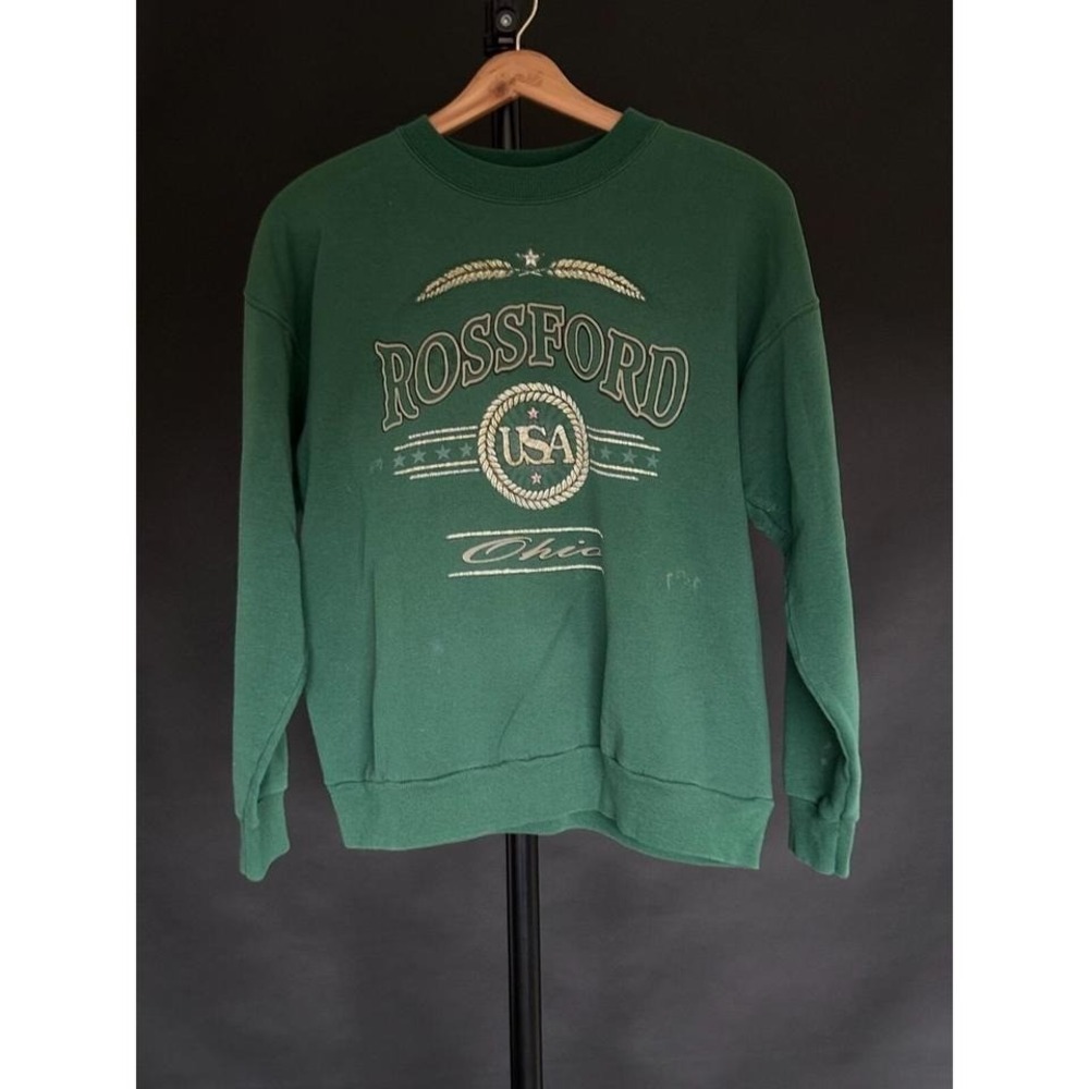 Vintage 1980s Rossford Ohio Pullover Crewneck Sweatshirt Large Green *Distressed